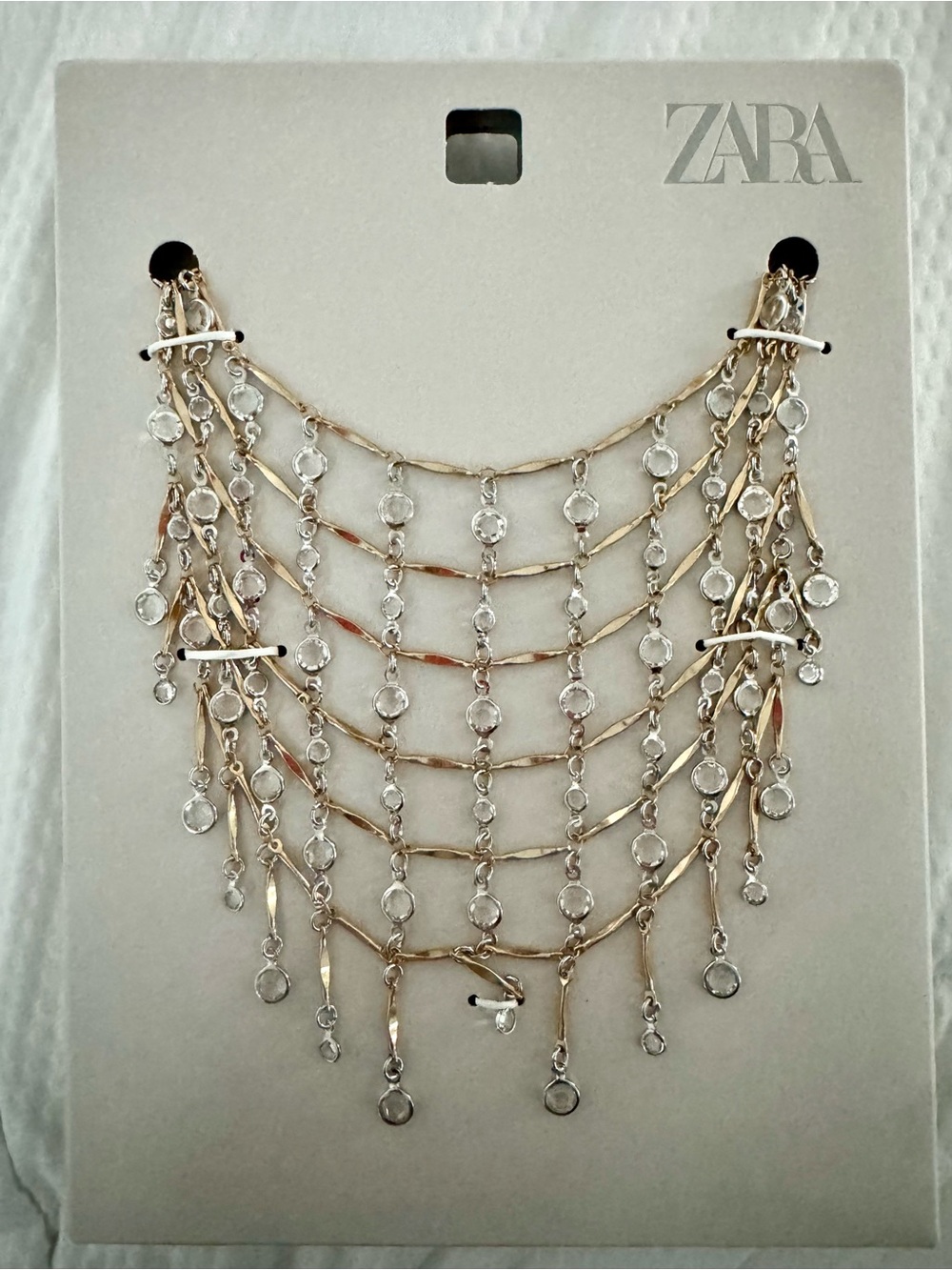 ZARA Gold and Clear Crystal Layered Fringe Necklace